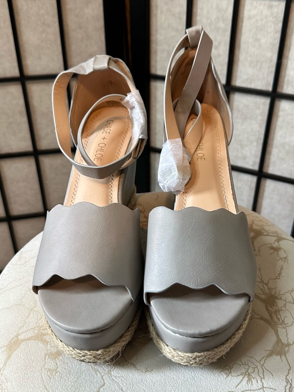 Scalloped Espadrille Wedge Sandals